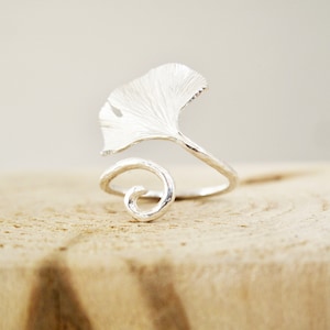 Ring 925 sterling silver bleached Gingko