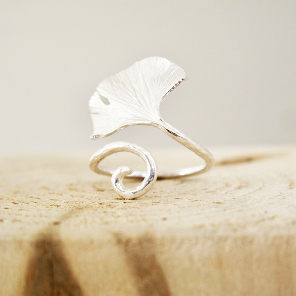 Bague argent 925 sterling blanchi Gingko