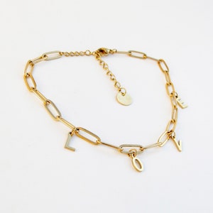 Bracelet personnalisé prénom, lettres d'initiales en acier inoxydable plaqué or 18K