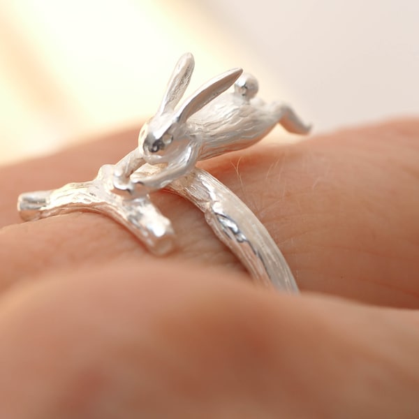 Bague ajustable en argent 925 sterling massif Le lapin