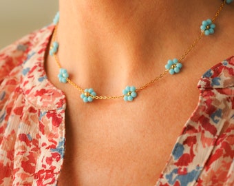 Collier fleurs en acier inoxydable plaqué or