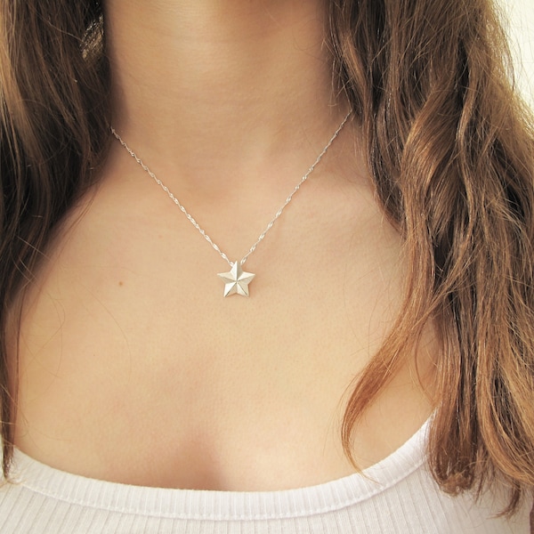 Collier étoile en argent 925 sterling massif