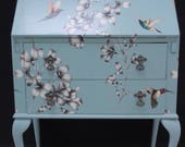 SOLD example - Upcycled Vintage ladies writing bureau decoupaged in Hummingbird design