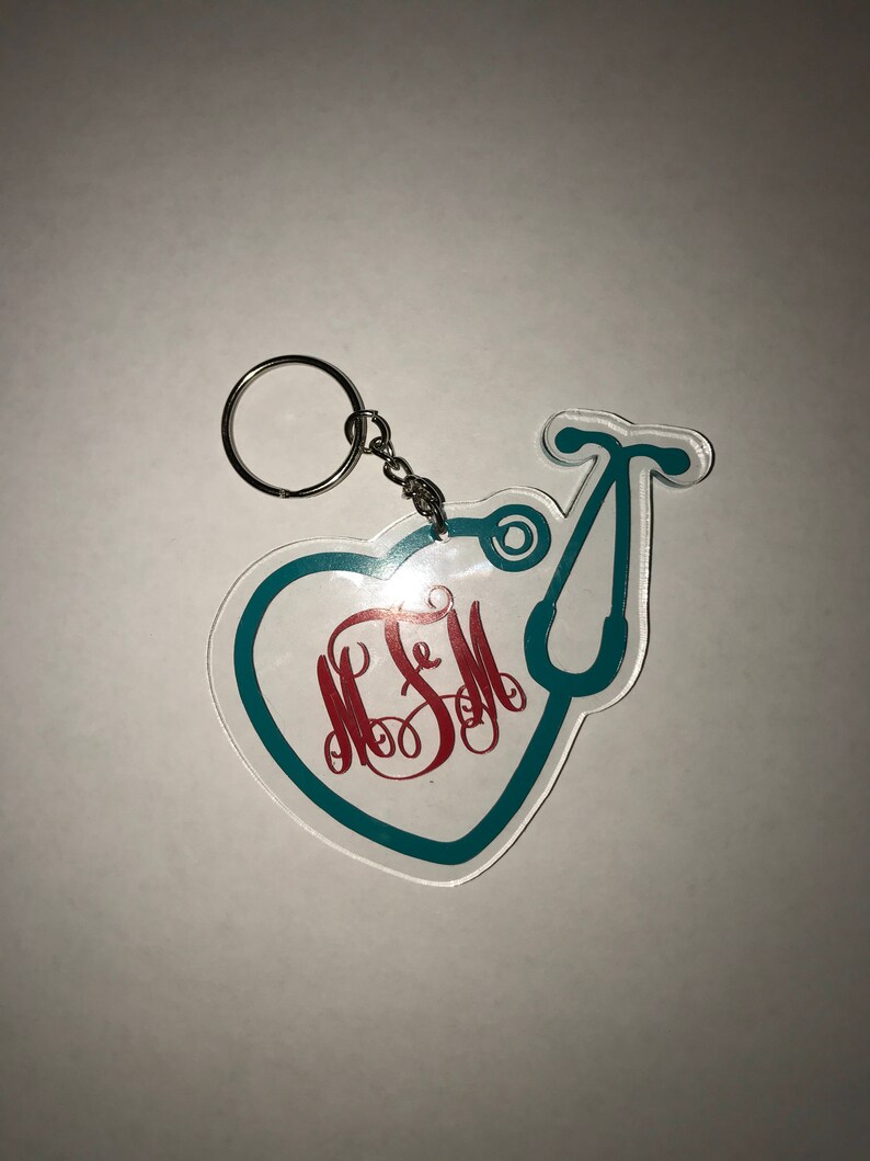 Nursing Monogram Stethoscope Keychain Etsy