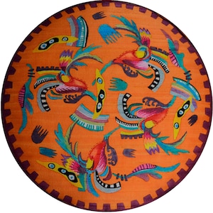 Round Silk Pillow 16&quot; • Hand painted and hand embroidered 100% silk taffeta by Fabric17 Studio • 16&quot; orange circle cushion