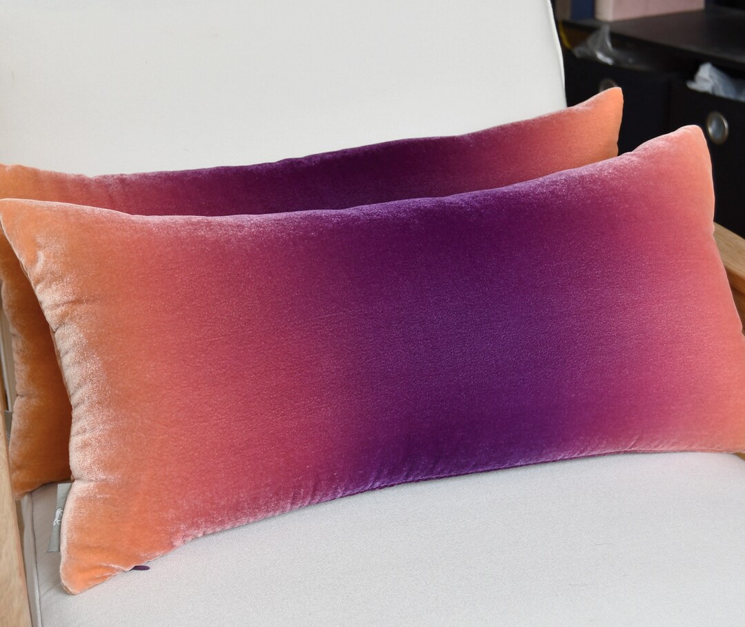 Purple Ombre Velvet Lumbar Pillow Cover 12 X 24 Hand Dyed Silk Velvet