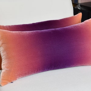 Purple Ombre Velvet Lumbar Pillow Cover 12&quot; x 24&quot; • Hand dyed silk velvet by Fabric17 Studio • Purple to Orange Ombré • Velvet pillowcase