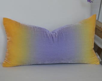 Ombré Velvet Lumbar Pillow Cover 10" x 20" • Hand painted silk velvet by Fabric17 Studio • Violet to yellow ombre • Velvet lumbar pillowcase