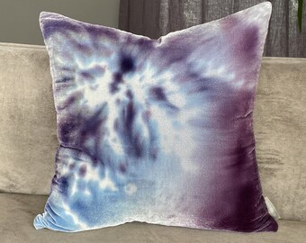 Purple Blue Silk Velvet Throw Pillow Cover 19" x 19" • Hand painted silk velvet by Fabric17 Studio • Blue Purple Abstract Art