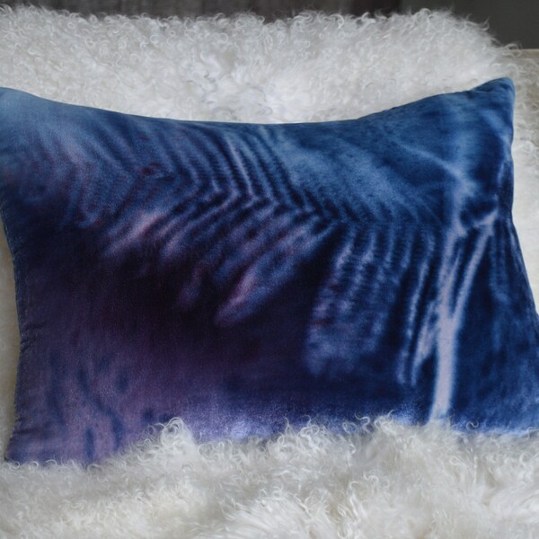 Blue Purple Velvet Pillow Cover 14" x 20" • Hand painted silk velvet by Fabric17 Studio • Blue & Purple Art • Velvet lumbar pillowcase