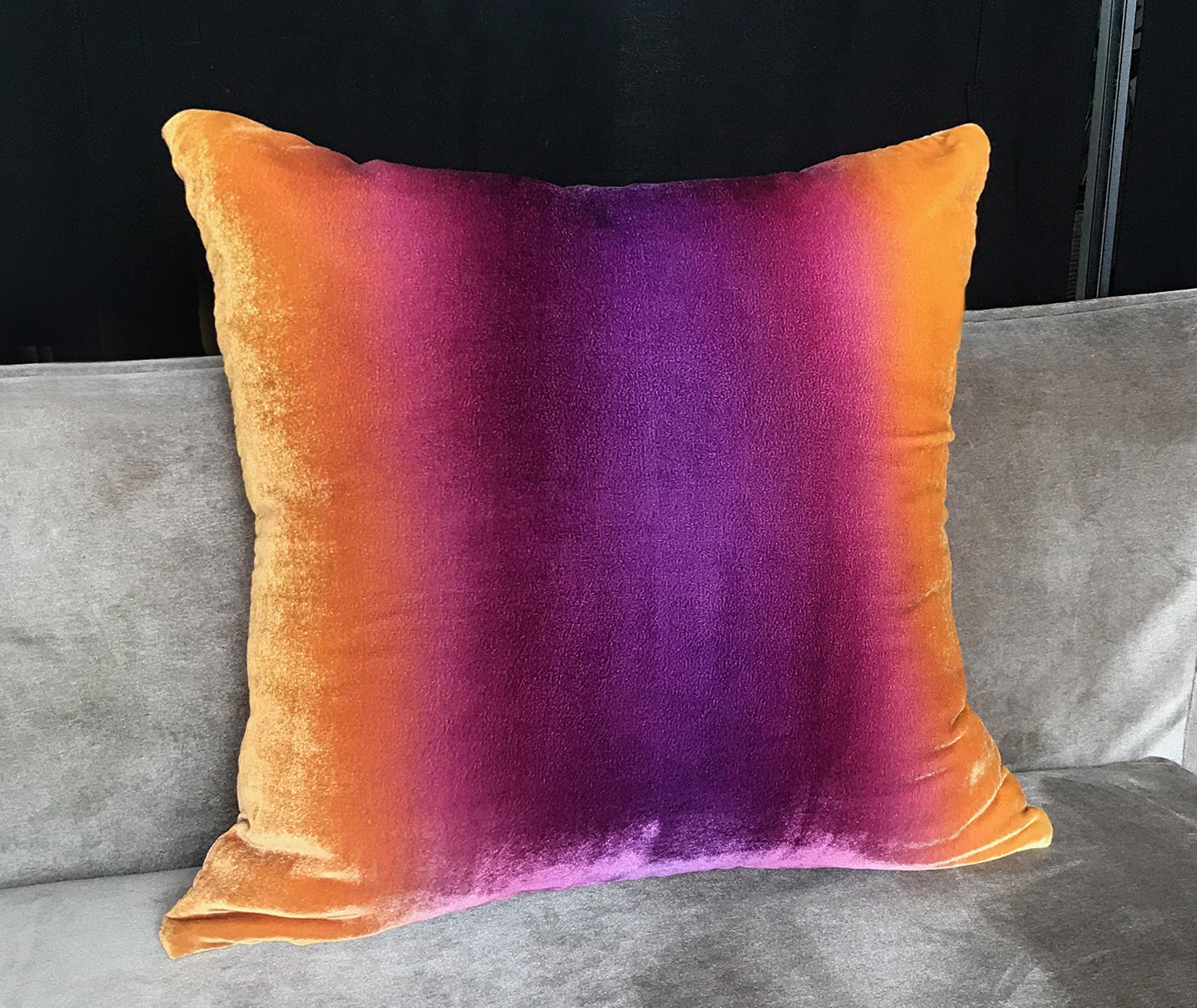 Velvet Accent Pillow Cover Hand dyed purple orange ombré Etsy 日本