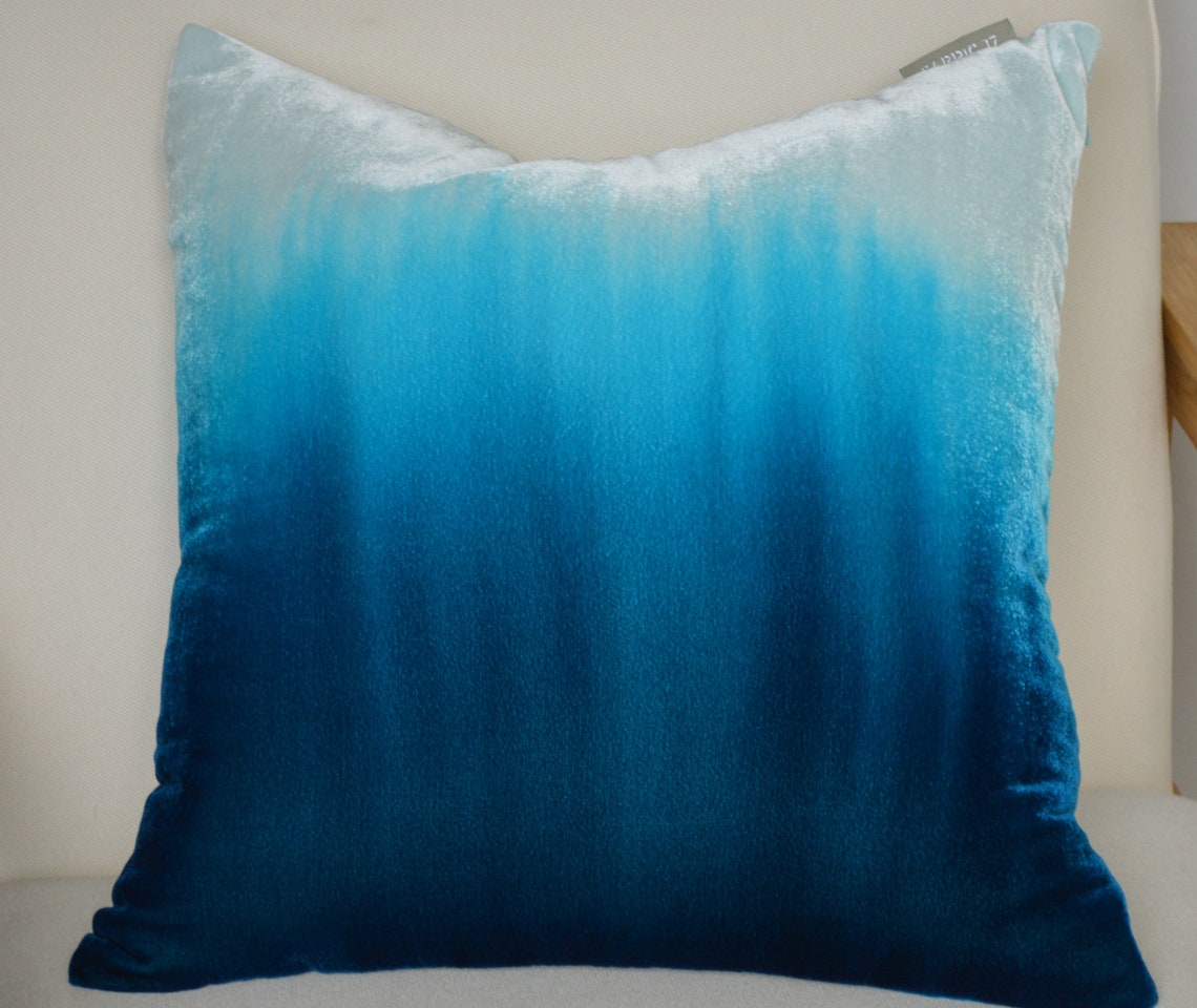 Blue Ombre Velvet Throw Pillow Cover 18 X 18 Etsy