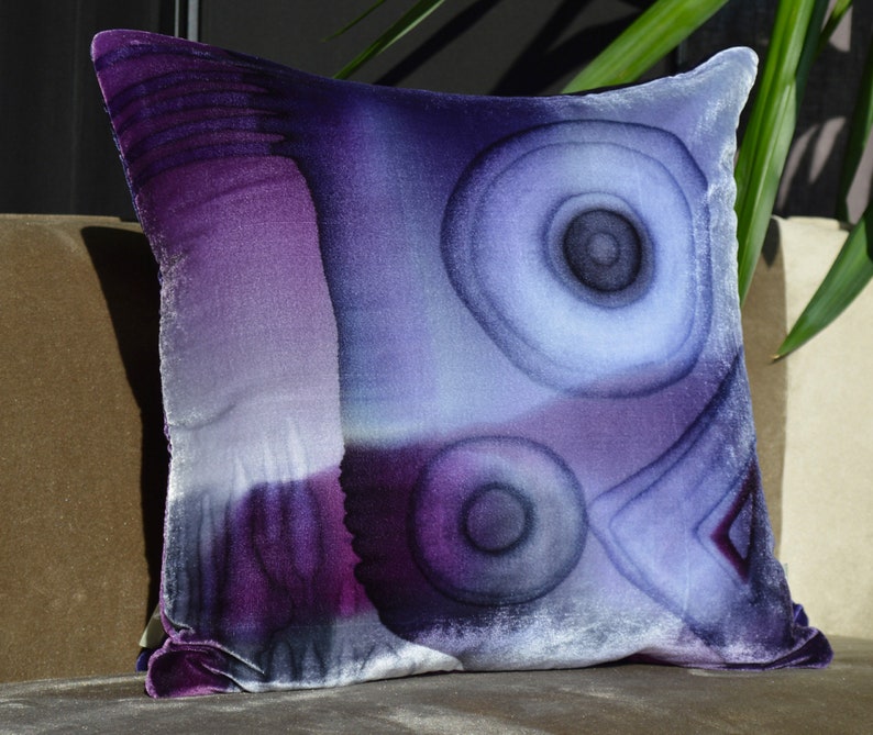 Purple Silk Velvet Throw Pillow Cover 18 x 18 • Hand painted silk velvet by Fabric17 Studio • Purple Abstract Art • Velvet pillow cover