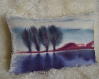 Velvet Lumbar Pillow Cover 13" x 19" • Hand painted silk velvet by Fabric17 Studio • Purple Landscape Art • Velvet lumbar pillow case