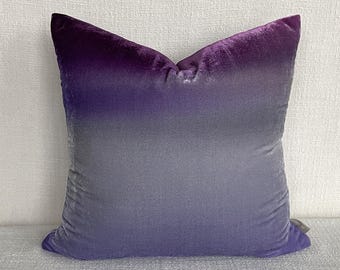Purple Ombre Velvet Throw Pillow Cover 18" x 18" • Hand dyed silk velvet by Fabric17 Studio, 2-sides purple to gray ombré • READY_TO_SHIP