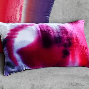 Pink Velvet Lumbar Pillow Cover 12&quot; x 20&quot; • Hand painted silk velvet by Fabric17 Studio • Decorative cushion cover, velvet lumbar pillowcase