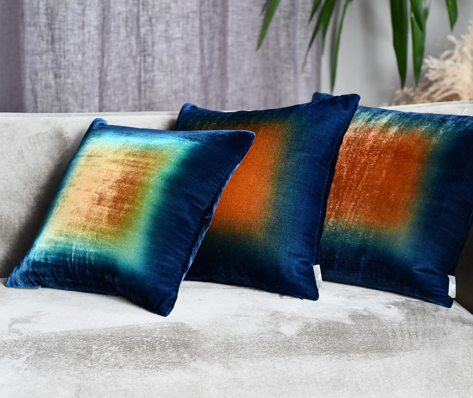 Ombre Velvet Throw Pillow Cover. Hand Dyed Amber to Blue Ombré Etsy