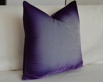 Purple Ombre Silk Velvet Throw Pillow Cover 16" x 16" • Hand dyed silk velvet by Fabric17 Studio • 2-sides light gray to purple violet ombré