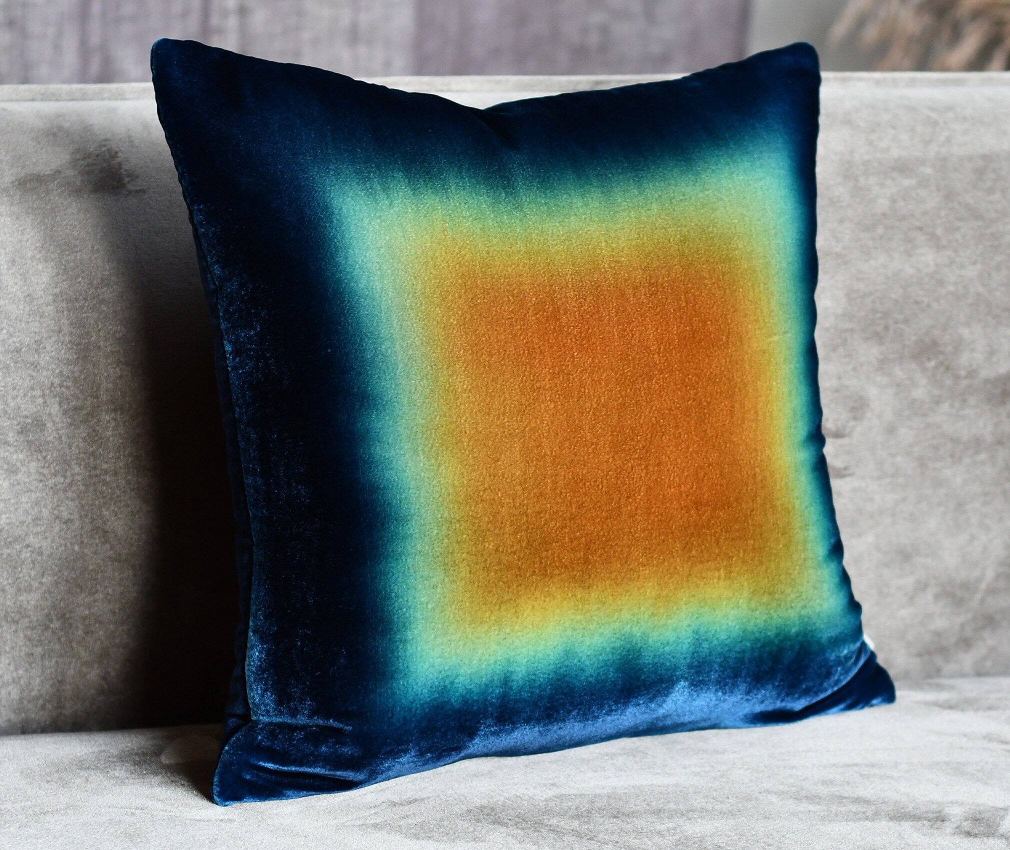 Ombre Velvet Throw Pillow Cover. Hand Dyed Amber to Blue Ombré Etsy