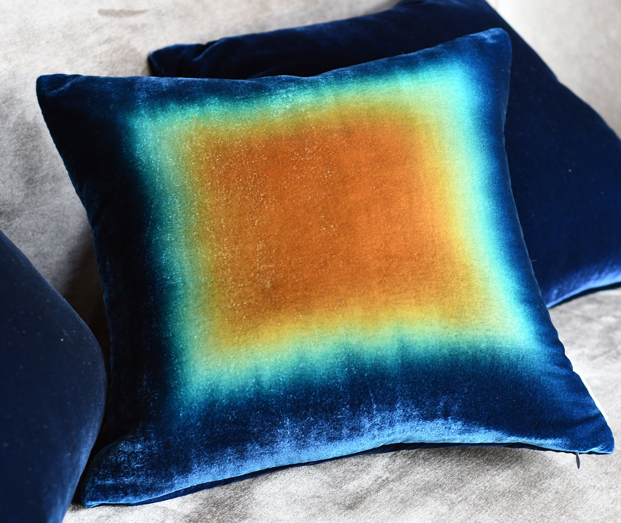 Ombre Velvet Throw Pillow Cover. Hand Dyed Amber to Blue Ombré Etsy