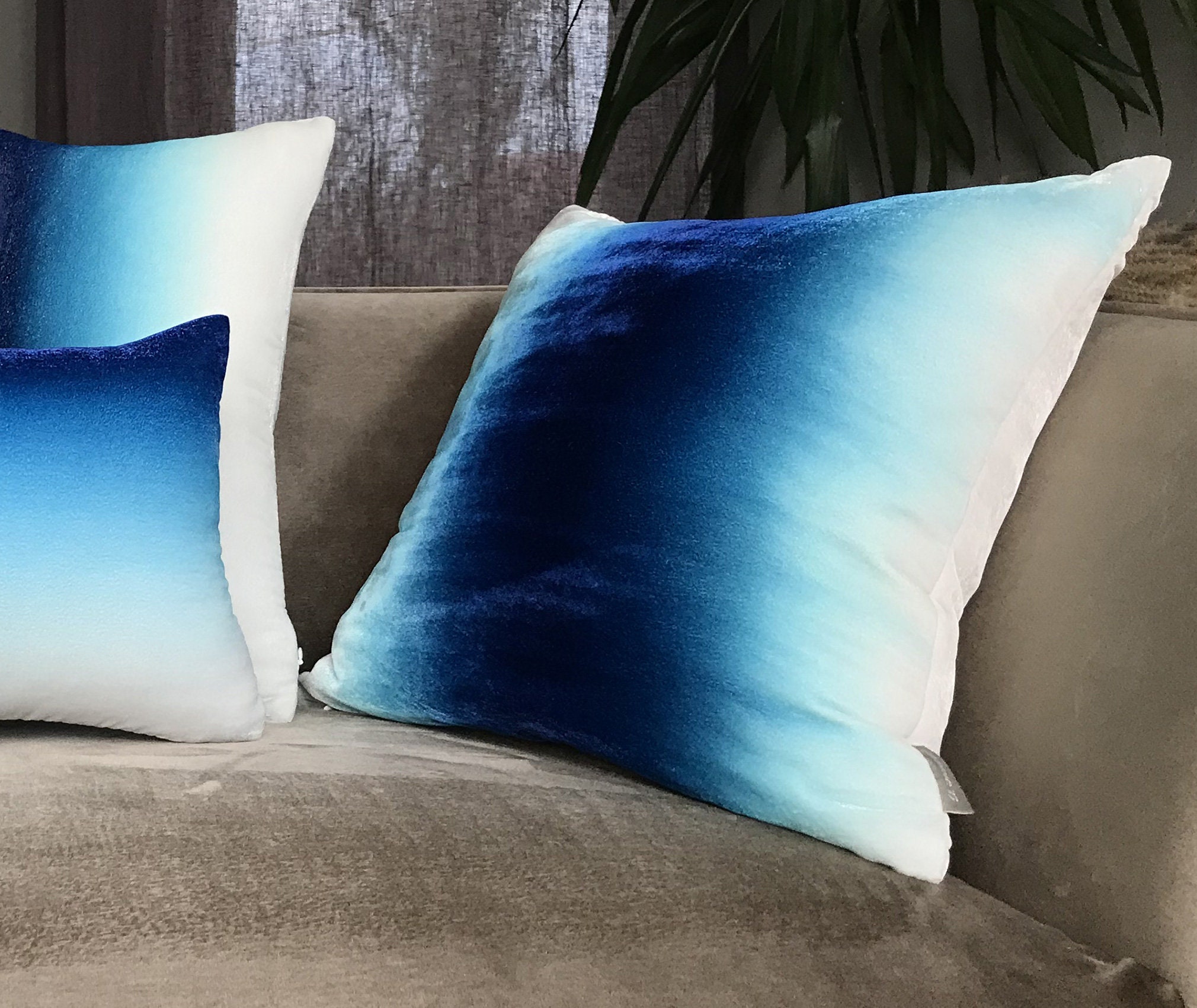 Blue Ombre Velvet Pillow Cover. Hand Painted Ombré on Etsy