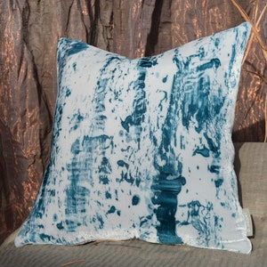 Blue Velvet Throw Pillow Cover 20&quot; x 20&quot; • Hand dyed silk velvet by Fabric17 Studio • Blue decorative pillowcase, velvet cushion cover