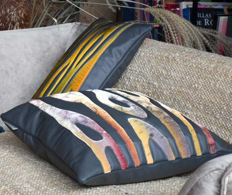 Luxurious Genuine Leather Throw Pillow Cover Gray Cowhide Etsy