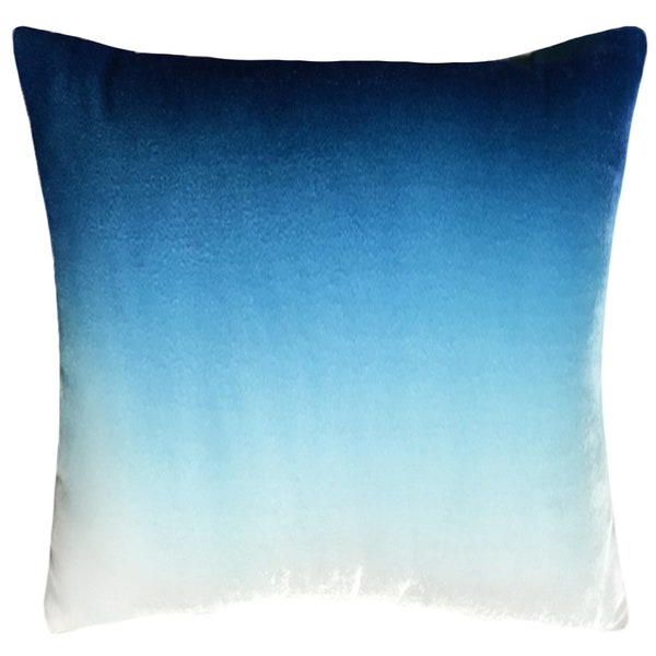 Velvet Throw Pillow Cover • Hand dyed blue ombré silk velvet by Fabric17 Studio • Designer throw pillow case, couch pillow cover