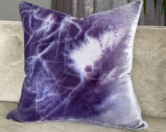 Purple Silk Velvet Throw Pillow Cover 19" x 19" • Hand painted silk velvet by Fabric17Studio •  Purple gray abstract art • Velvet pillowcase