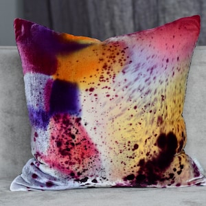 Silk Velvet Throw Pillow Cover 19&quot; x 19&quot; • Hand dyed silk velvet by Fabric17 Studio • Multicolored accent cushion cover, velvet pillowcase
