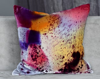 Silk Velvet Throw Pillow Cover 19" x 19" • Hand dyed silk velvet by Fabric17 Studio • Multicolored accent cushion cover, velvet pillowcase