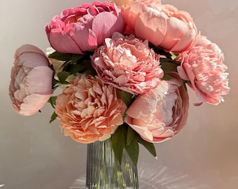 Paper Peony Bouquet, Crepe Paper Flowers, 1st Wedding Anniversary Gift, Custom Handmade Bouquet for Home Decor or New Home Gift