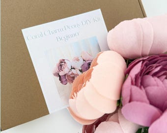 DIY Paper Peony Craft Kit: Beginner Crepe Paper Flower Kit – Make Your Own Bouquet with Templates & Supplies – DIY Wedding and Home Decor