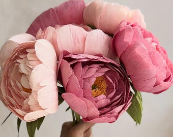 1st Wedding Anniversary Gift Custom Handmade Paper Peony Bouquet, Paper Anniversary Flowers, Crepe Paper Bouquet for New Home Decor or Gift
