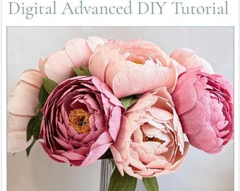 Realistic Paper Flower Tutorial, Advanced Crepe Paper Peony PDF, DIY Paper Peony Pattern & Flower Making Guide, Digital Download