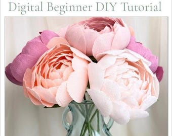 DIY Paper Peony Tutorial, Beginner Crepe Paper Flower PDF, Paper Flower Template & Step by Step Flower Making Guide, Digital Download