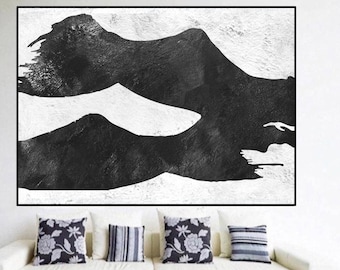 Large  abstract painting wall art minimalist original painting on canvas black and white, large abstract art, handmade Painting