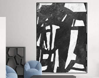 large black and white abstract art, canvas art, original painting, large acrylic painting, modern art Contemporary Painting