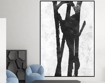 Large black and white wall art abstract painting large canvas art painting, extra large wall art, Contemporary Painting