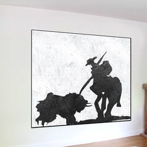 Large acrylic Painting, cowboy Contemporary Wall Art, Original Painting, Canvas Painting, Abstract Canvas Art, Black and White wall art image 1