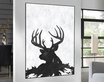 abstract painting on canvas, deer Painting on canvas, black and white handmade original Painting, Abstract art, home fine art
