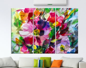 Large Abstract Flower Oil Painting colorful Flowers Canvas Print, Impressionism Art, Colorful Floral Wall Decor, Floral Artwork ab111