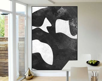 Abstract canvas art original painting black and white painting, extra large wall art, art for big wall,  black and white painting