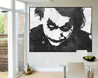 abstract joker painting, large abstract painting, large abstract art, black and white painting, extra large wall art, Contemporary Painting