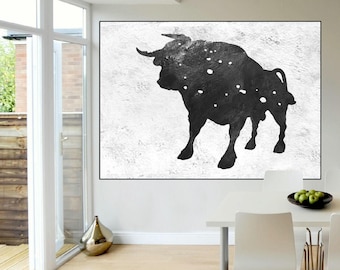 large original abstract painting on canvas, buffalo art extra large canvas art, modern acrylic painting black and white, large abstract art,