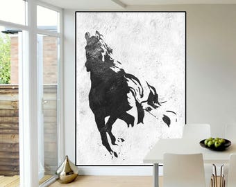 extra large wall art painting, abstract horse Painting, black and white handmade original Painting, Abstract Canvas art, Abstract painting