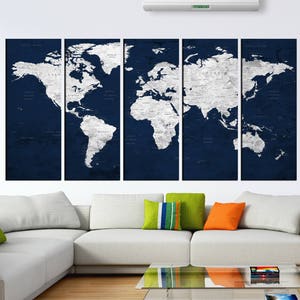 arte de pared extra grande azul marino pin mapa del mundo lienzo imprimir mapa de viaje del viejo mundo 5 panel arte de pared madera estirada mapa calcomanía de pared hr115