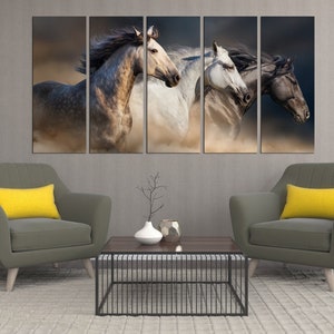 Horse wall art sets of 5 pieces, horses canvas print, horses wall decor, horses running wall decor,  Animal wall art animal wall decor ab104