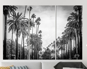 Beverly Hills street with palm trees at sunset canvas print, Los Angeles palm wall art, California wall art palm tree canvas art df140