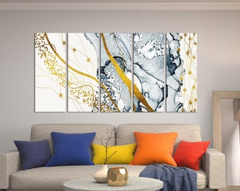 Large Marble Art Canvas print, large abstract wall art gold, Modern Wall Decor, Large Canvas Art, Ink Painting Print, housewarming gift ab84